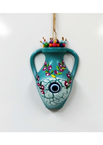Küp Figürlü Çiçek Desenli Dekoratif Duvar Süsü Nazarlık 12 x 17 cm