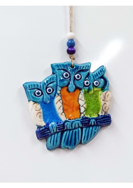 Sü-Me Seramik Mini 3'lü Baykuş Dekoratif Duvar Süsü 11 x 10 cm