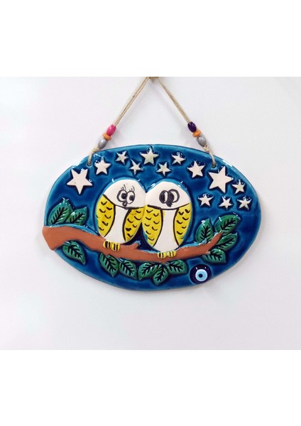 Seramik Aşık Baykuşlar Nazarlık Dekor ve Duvar Süsü 33 x 23 cm