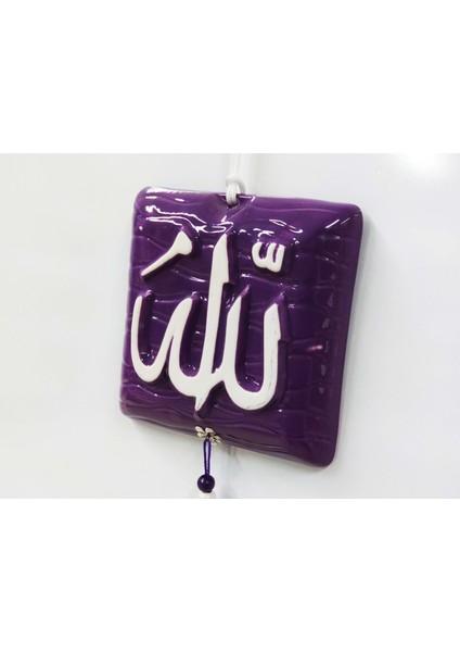 Püsküllü Allah Yazılı Mor Seramik Duvar Askısı