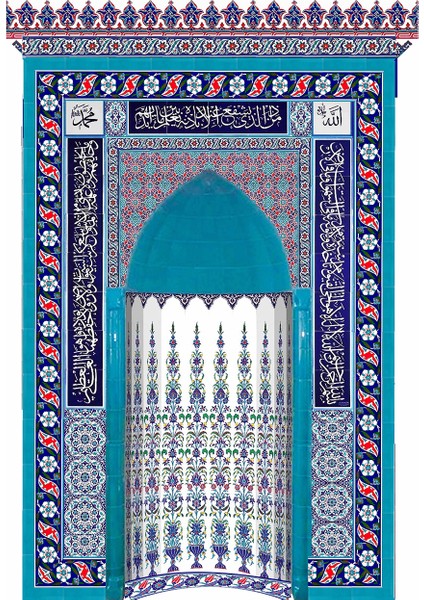 180x290 KS-21 Çiçek Çinili Mescit Mihrap Cami Mihrapları