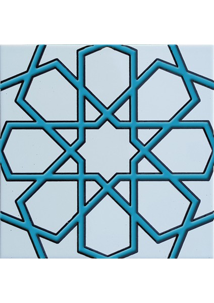 Çini 20x20 Cm SP 89-v Turkuaz Beyaz Türkmen Yıldızı Çini Karo