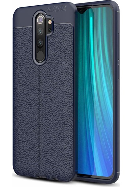 Xiaomi Redmi Note 8 Pro Kılıf Rugan Armor Deri Görünümlü Yüksek Kalite Silikon Niss Lacivert