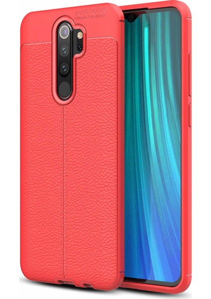 Case 4U Xiaomi Redmi Note 8 Pro Kılıf Rugan Armor Deri Görünümlü Yüksek Kalite Silikon Niss Kırmızı