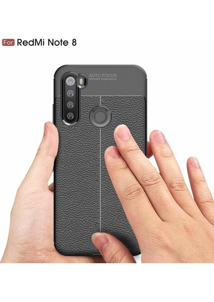 Case 4U Xiaomi Redmi Note 8 Kılıf Rugan Armor Deri Görünümlü Yüksek Kalite Silikon Niss Siyah