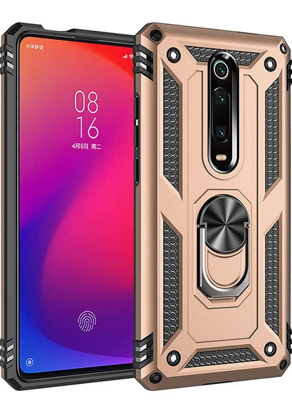 Case 4U Xiaomi Mi 9T Kılıf Çift Katmanlı Yüzüklü Manyetik Vega Kapak Altın