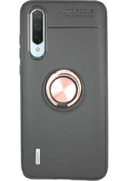 Case 4U Xiaomi Mi 9 Lite Kılıf Autofocus Shockprof Ravel Yüzüklü Standlı Slikon Kapak Siyah Rose Gold