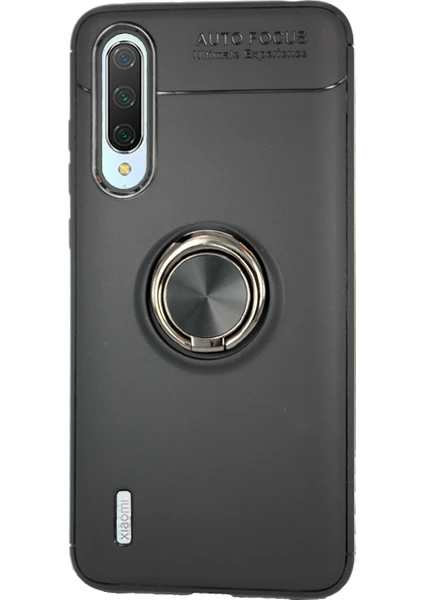 Case 4U Xiaomi Mi 9 Lite Kılıf Autofocus Shockprof Ravel Yüzüklü Standlı Slikon Kapak Siyah