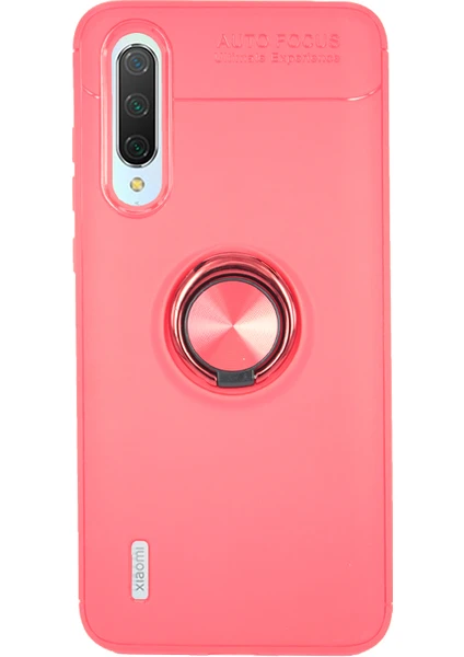 Case 4U Xiaomi Mi 9 Lite Kılıf Autofocus Shockprof Ravel Yüzüklü Standlı Slikon Kapak Kırmızı