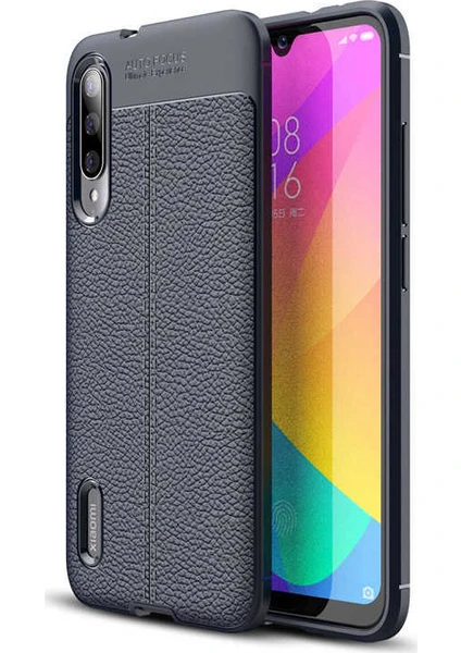 Case 4U Xiaomi Mi 9 Lite Kılıf Rugan Armor Deri Görünümlü Yüksek Kalite Silikon Niss Lacivert