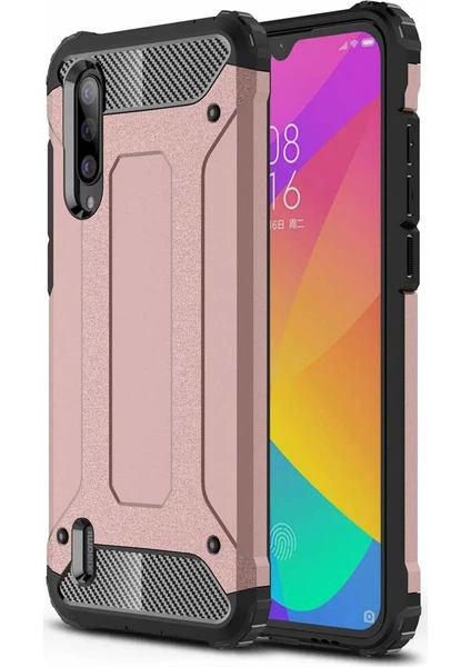 Case 4U Xiaomi Mi 9 Lite Kılıf Military Armor Çift Katmanlı Crash Silikon Kılıf Rose Gold