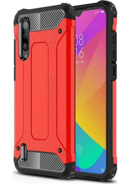 Case 4U Xiaomi Mi 9 Lite Kılıf Military Armor Çift Katmanlı Crash Silikon Kılıf Kırmızı