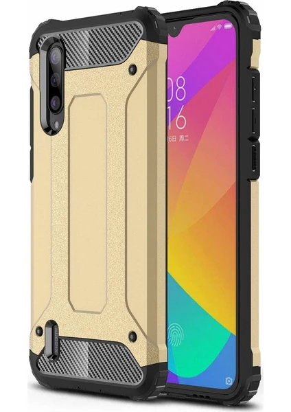 Case 4U Xiaomi Mi 9 Lite Kılıf Military Armor Çift Katmanlı Crash Silikon Kılıf Altın