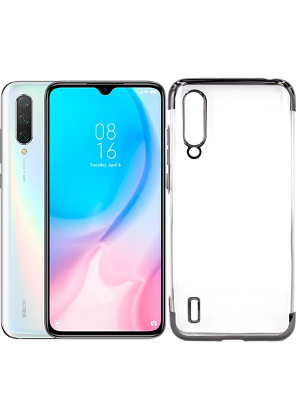 Case 4U Xiaomi Mi 9 Lite Kılıf 4 Köşe Renkli Şeffaf Lazer Sillikon Glitter Siyah