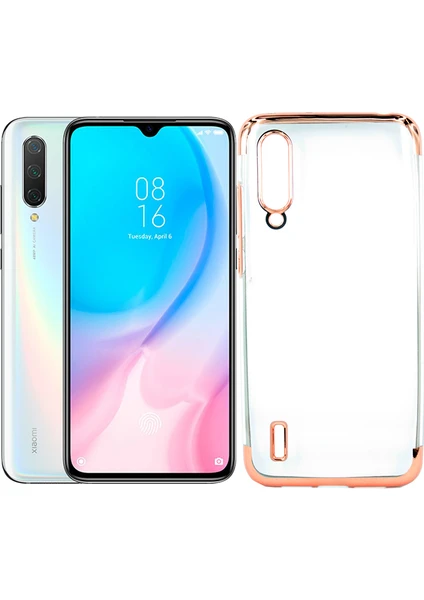 Case 4U Xiaomi Mi 9 Lite Kılıf 4 Köşe Renkli Şeffaf Lazer Sillikon Glitter Rose Gold