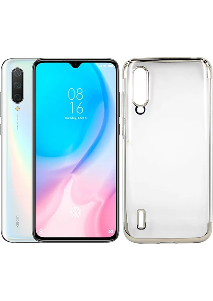 Case 4U Xiaomi Mi 9 Lite Kılıf 4 Köşe Renkli Şeffaf Lazer Sillikon Glitter Gümüş