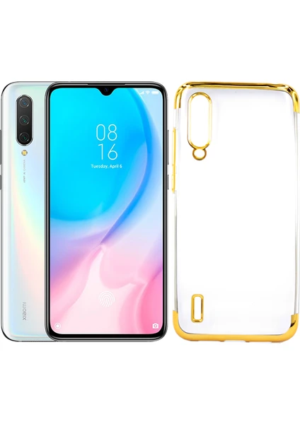 Case 4U Xiaomi Mi 9 Lite Kılıf 4 Köşe Renkli Şeffaf Lazer Sillikon Glitter Altın