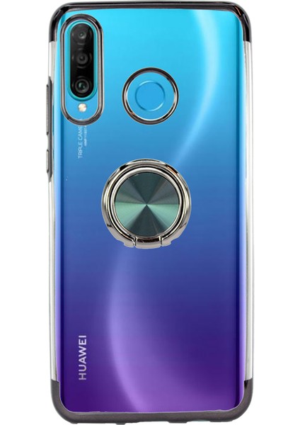 Huawei P30 Lite Kılıf Yüzüklü Standlı Manyetik Silikon Gess Arka Kapak Kırmızı