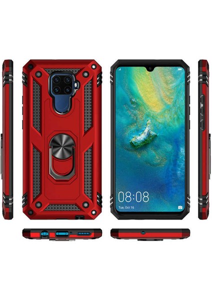 Huawei Mate 30 Lite Kılıf Çift Katmanlı Yüzüklü Manyetik Vega Kapak Rose Gold