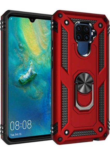 Huawei Mate 30 Lite Kılıf Çift Katmanlı Yüzüklü Manyetik Vega Kapak Kırmızı