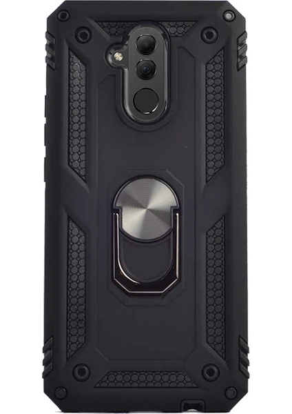 Case 4U Huawei Mate 20 Lite Kılıf Çift Katmanlı Yüzüklü Manyetik Vega Kapak Siyah