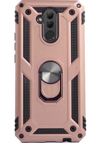 Case 4U Huawei Mate 20 Lite Kılıf Çift Katmanlı Yüzüklü Manyetik Vega Kapak Rose Gold