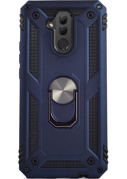 Case 4U Huawei Mate 20 Lite Kılıf Çift Katmanlı Yüzüklü Manyetik Vega Kapak Lacivert