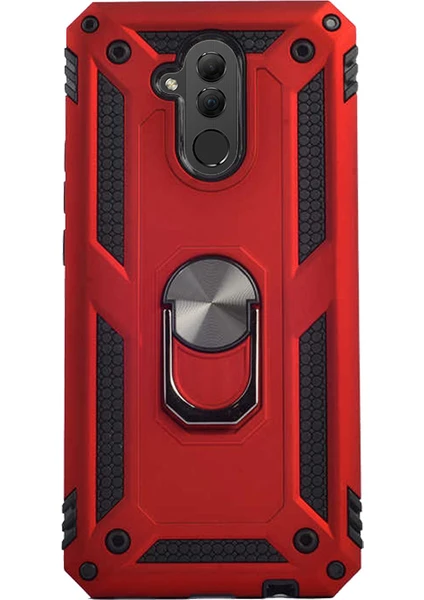 Case 4U Huawei Mate 20 Lite Kılıf Çift Katmanlı Yüzüklü Manyetik Vega Kapak Kırmızı