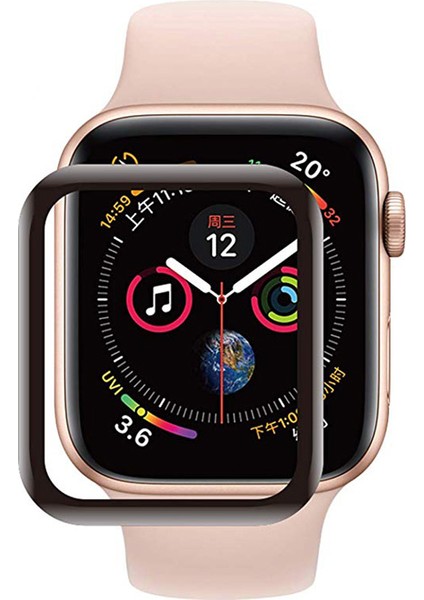 Apple Watch Uyumlu Seri 5 44mm Tam Kaplayan Kavisli Cam Ekran Koruyucu Siyah