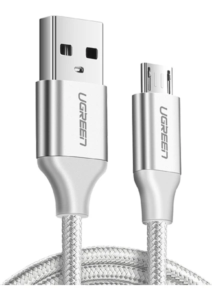 Micro USB Örgülü Data ve Şarj Kablosu Beyaz 2 Metre