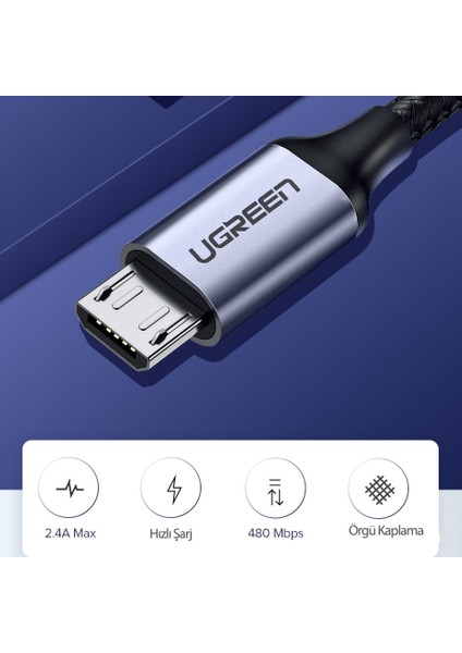 Örgülü Micro USB Data ve Şarj Kablosu Siyah 50 CM fiyatları