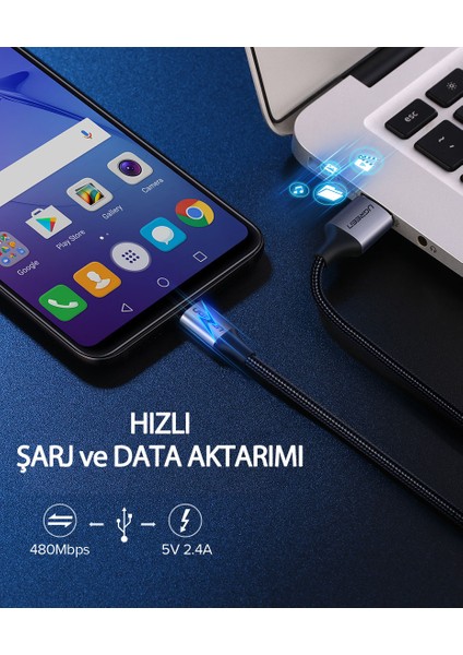 Örgülü Micro USB Data ve Şarj Kablosu Siyah 50 CM modelleri