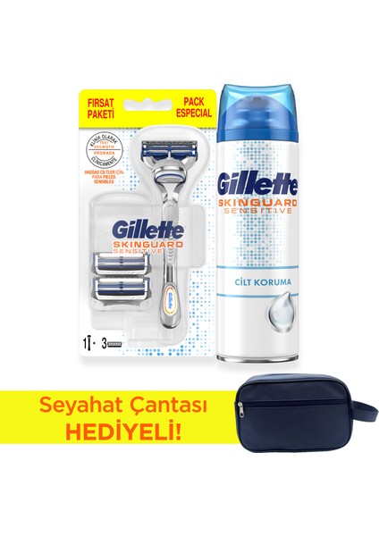 Skinguard Tıraş Makinesi + 3lü Yedek Bıçak + 250 ml Traş Jeli + Çanta Hediyeli