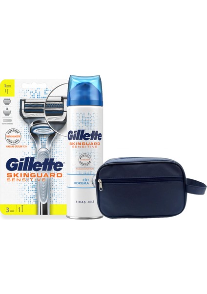 Skinguard Tıraş Makinesi + 3lü Yedek Bıçak + 250 ml Traş Jeli + Çanta Hediyeli
