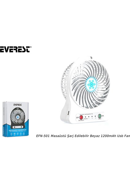 EFN-605 Masaüstü Şarj Edilebilir Beyaz 800mAh Usb Fan modelleri
