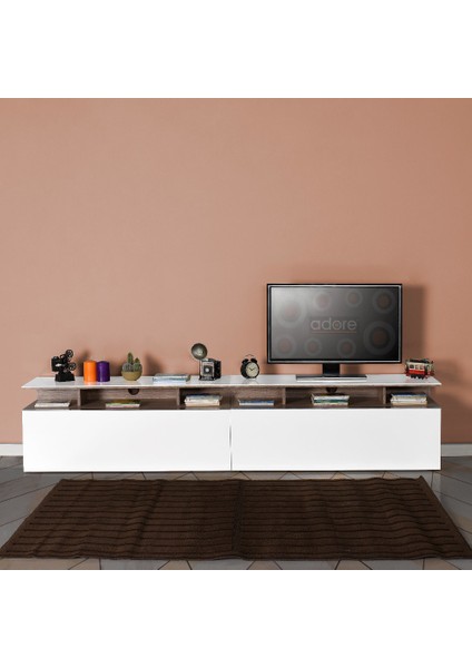 Adore Vision Çekmeceli Tv Ünitesi - Latte - Parlak Beyaz