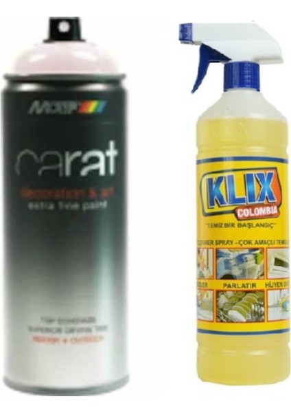 Carat Ral 9002 Parlak Gri Beyaz Sprey Boya 400 ml. + Klix Colombia Çok Amaçlı Genel Temizleyici 1 Lt.