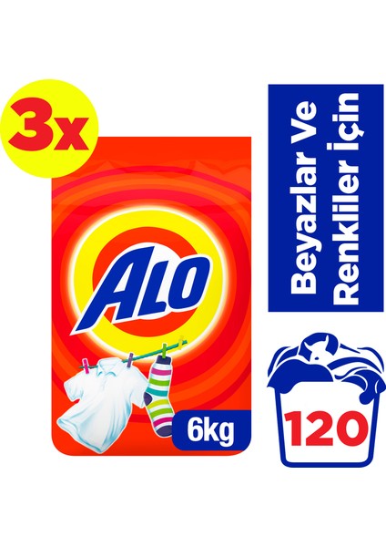 3 x 6 kg Toz Çamaşır Deterjanı Beyazlar ve Renkliler İçin