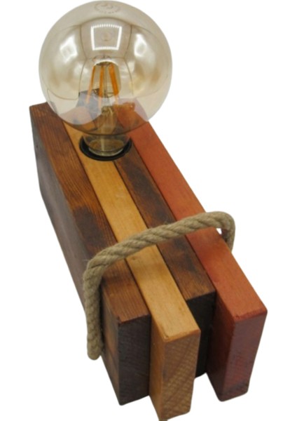 Tasarım Retro Rustik Ahşap Masa Lambası