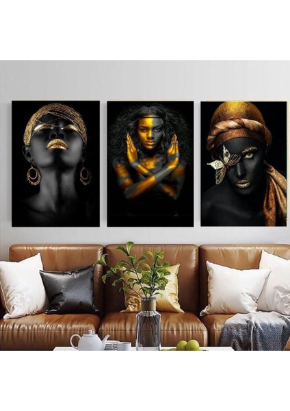 Afrikalı Kadın 3'lü Kanvas Tablo 35 x 50 cm