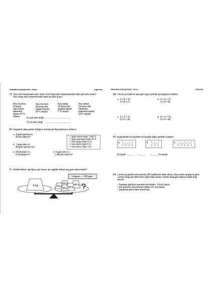 Matematiksel Karşılaştırmalar 1. Seviye