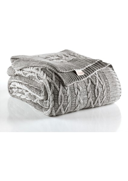 Örgü Çift Kişilik Battaniye Gri
