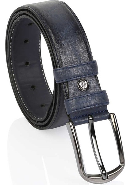 Lacivert Eskitme Desenli Suni Deri 3.5 Cm.lik Klasik Kemer - 8049