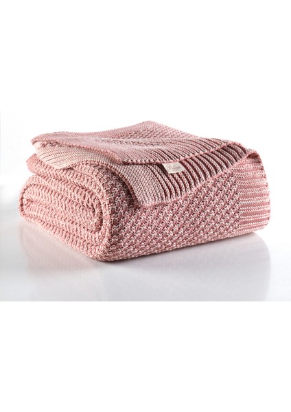 Örgü Çift Kişilik Battaniye Koyu Pudra