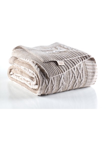 Örgü Çift Kişilik Battaniye Bej