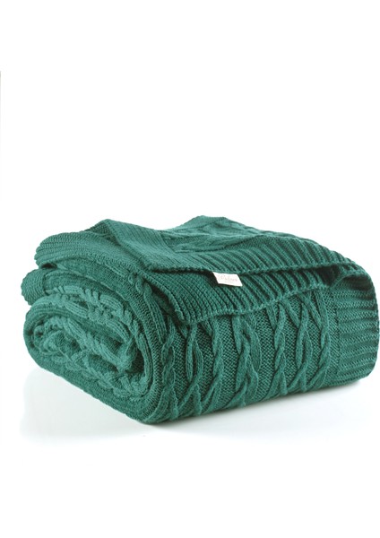 Örgü Çift Kişilik Battaniye Haki