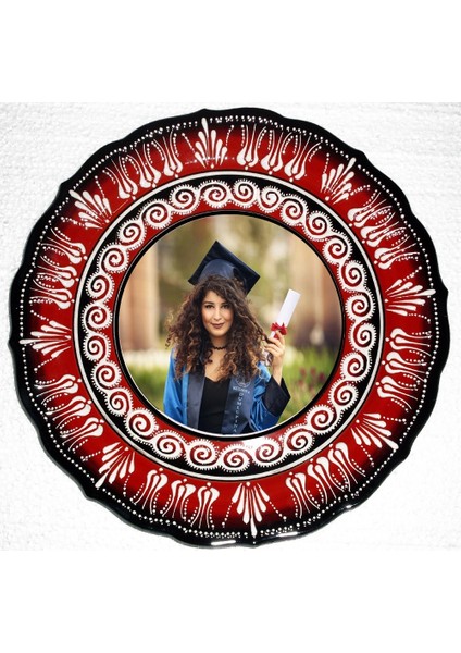 30 cm Resimli Baskılı El dekoru Kütahya Çini Tabak Kırmızı