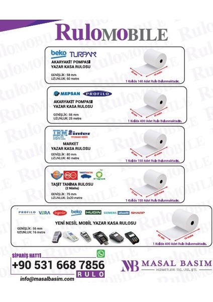 75 x 40 m 1. Hamur Rulo (10 Adet) modelleri