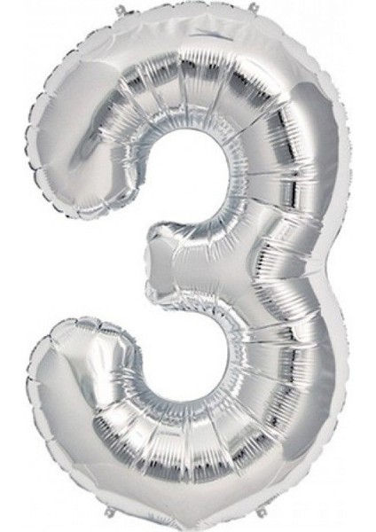 PartiPan Folyo Balon 3 Rakam Gümüş 110 cm