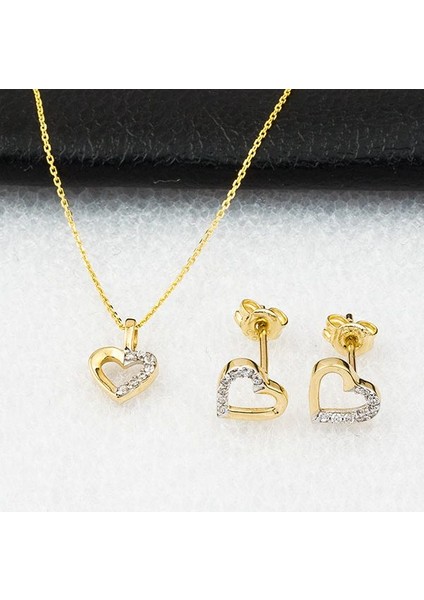 Label Jewelry Kalpli Kolye + Küpeli 14 Ayar Altın Set